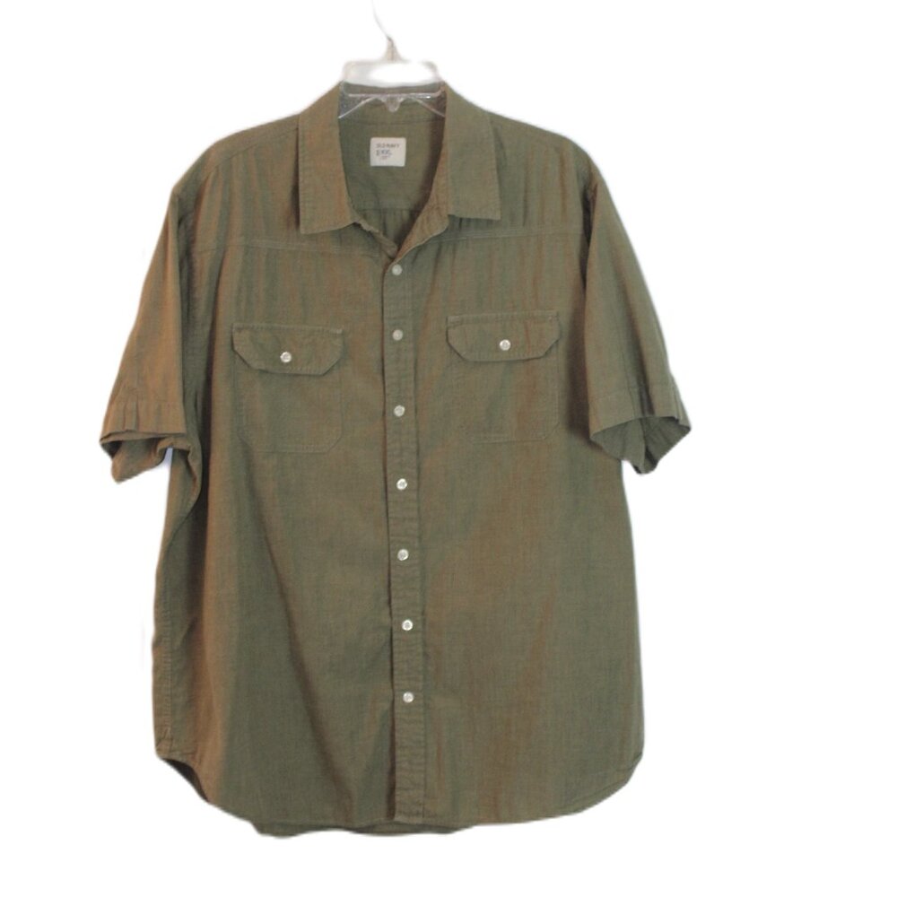 Old Navy 100% Cotton Green Short Sleeve Button Down Size XXL